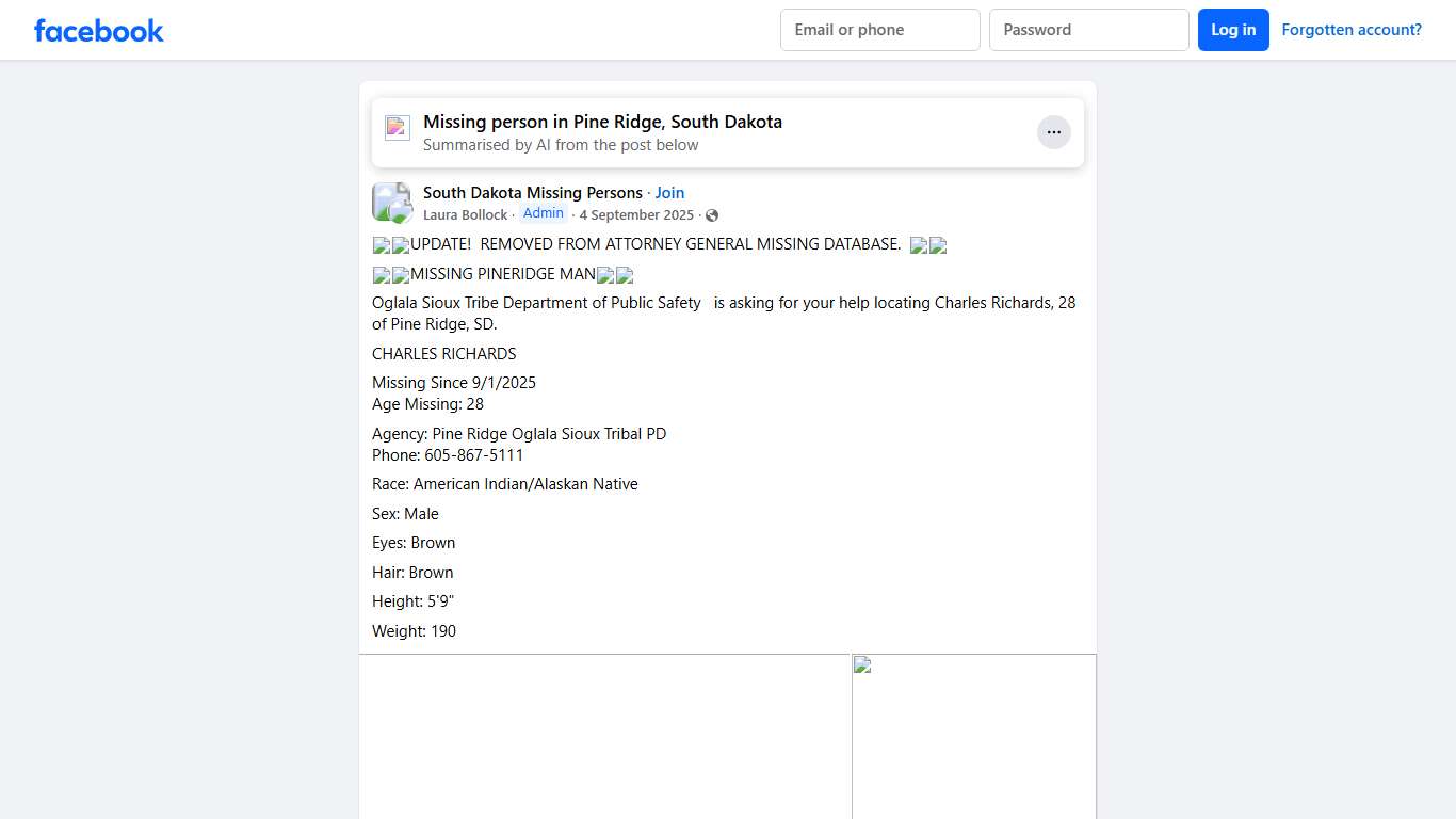 South Dakota Missing Persons ⚠️⚠️UPDATE Facebook